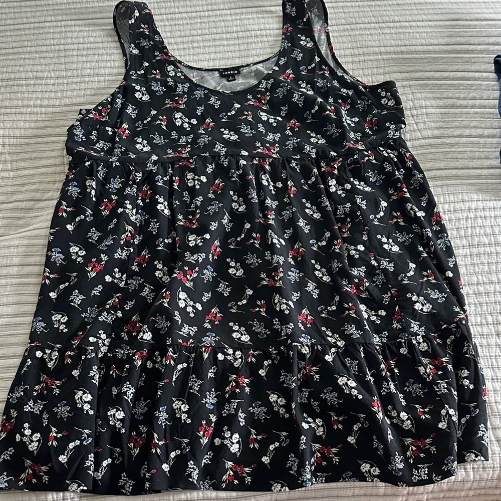Torrid Black Floral Midi Tiered Dress